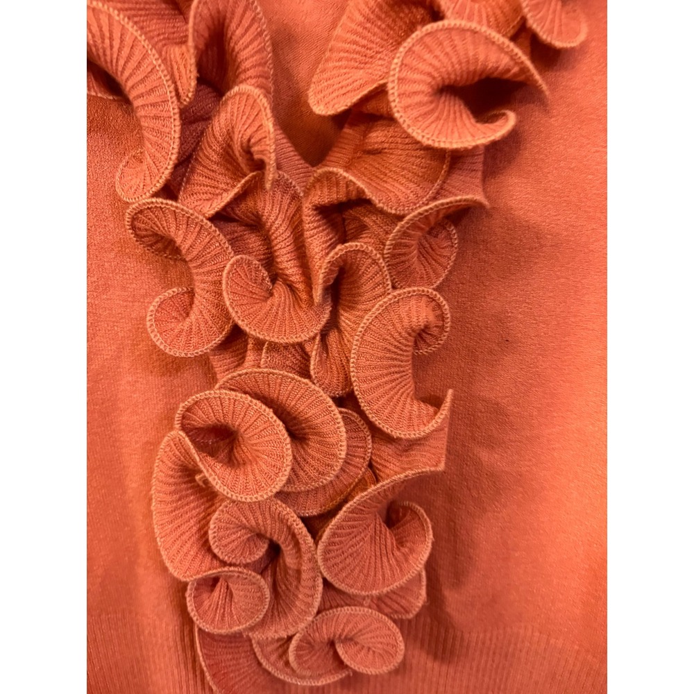 Vila Milano Women XL Coral Orange Ruffle V-Neck Sleeveless Knit Top Sweater - Picture 5 of 6